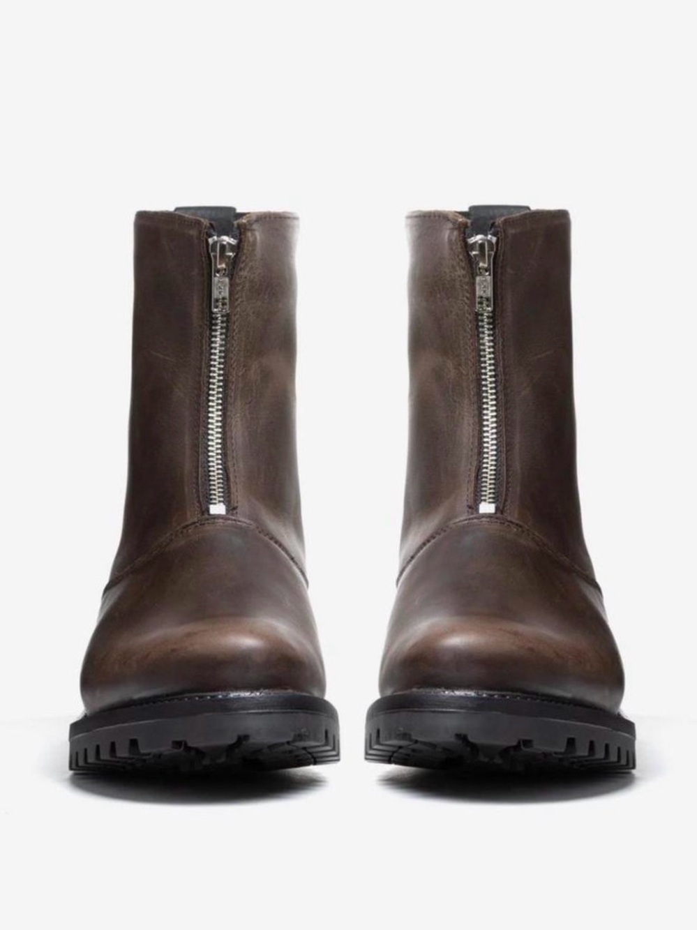 Women's Brown Front-Zip Leather Winter Boots